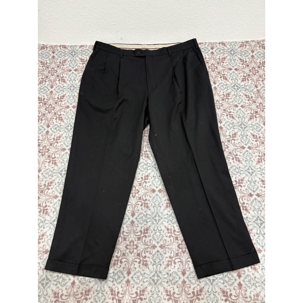Louis Raphael Tailored Mens 42x30 Black Pleated Cuffed Dress Pants Trousers
